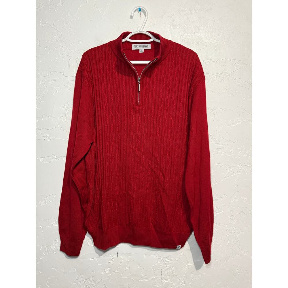 Stacy Adams henley cotton knit textured fisherman sweater mens XL grandpa preppy